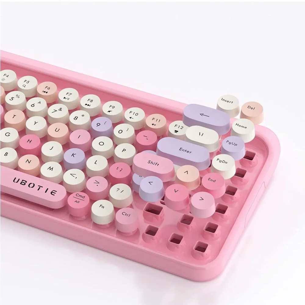Portable Bluetooth Colorful Computer Keyboards, Wireless Mini Compact Retro
